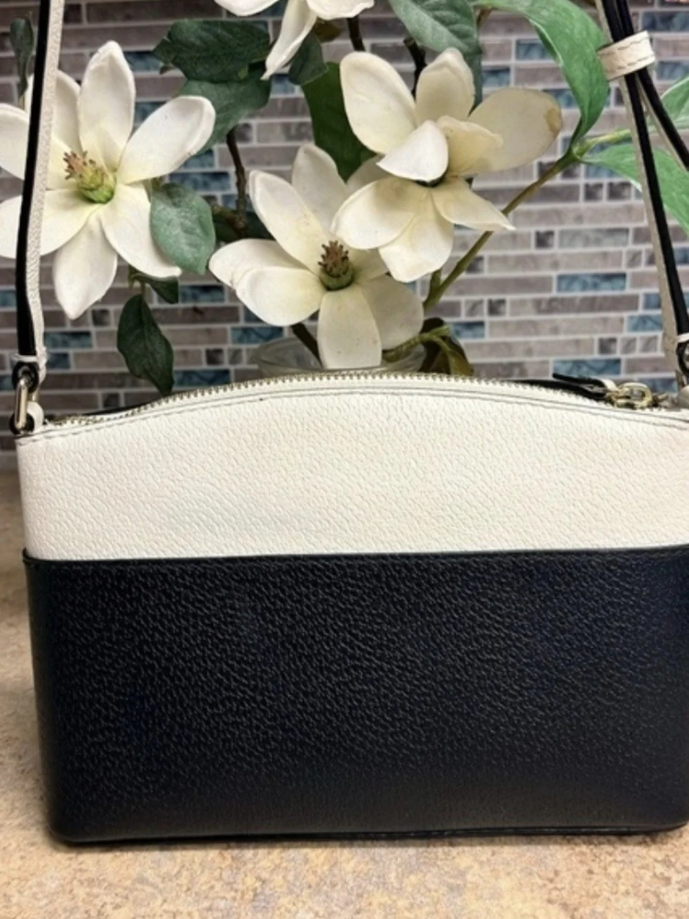 kate spade Two-Tone Black and Cream Pebbled Leather Crossbody. New